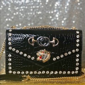 Black Rhinestone Studded Crossbody Purse